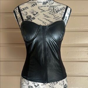 Black Faux Leather Bustier Top